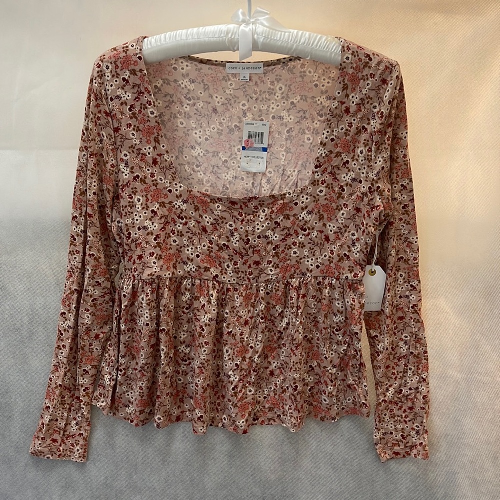 NWT COCO + JAIMESON WOMENS TOP LONG SLEEVE SHIRT SIZE XL BOHO STYLE PINK SOFT